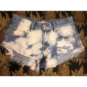 Distressed bleached jean shorts